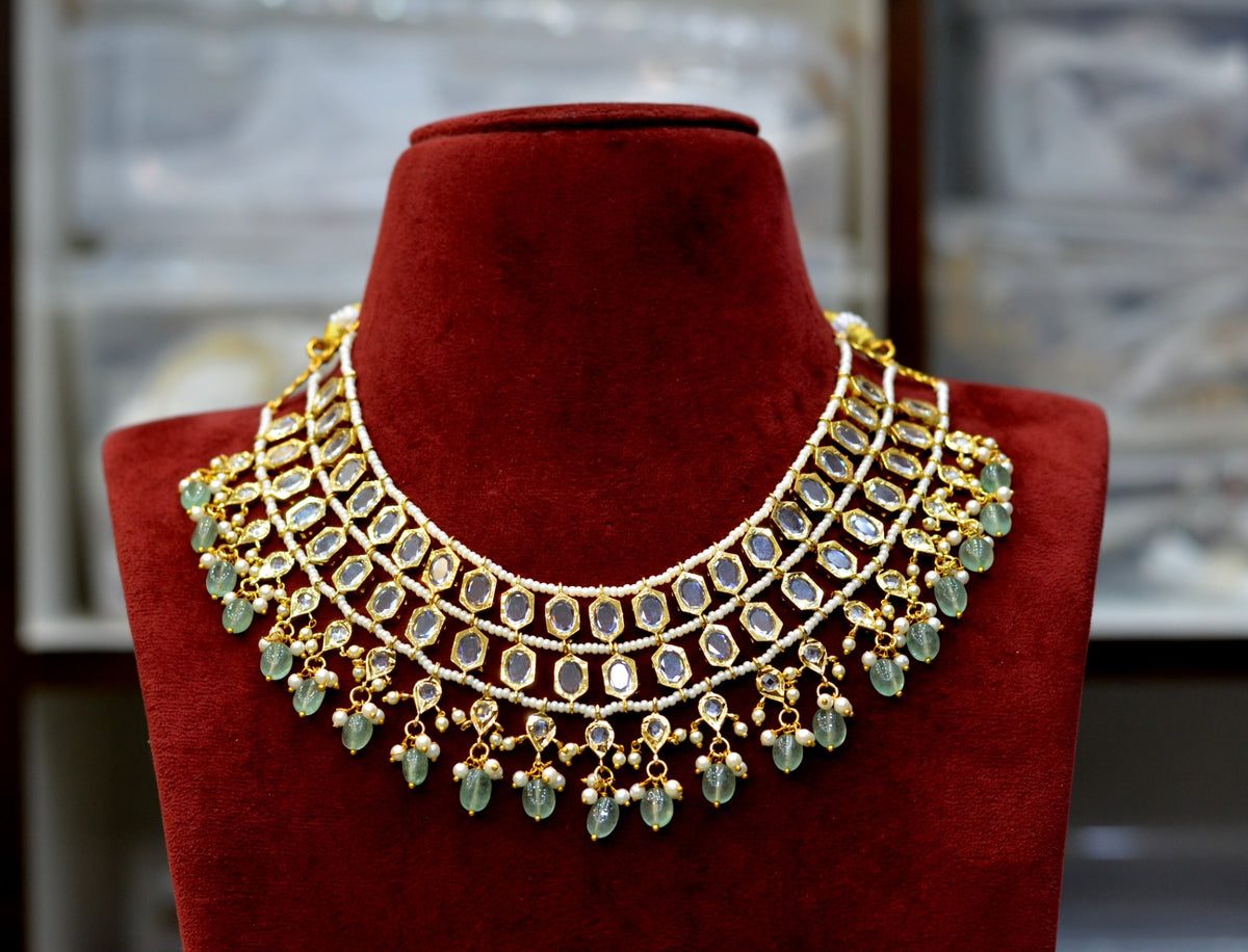 NECKLACE 2 Layer handmade set  - LA2 GOLDEN STONE EMERALD