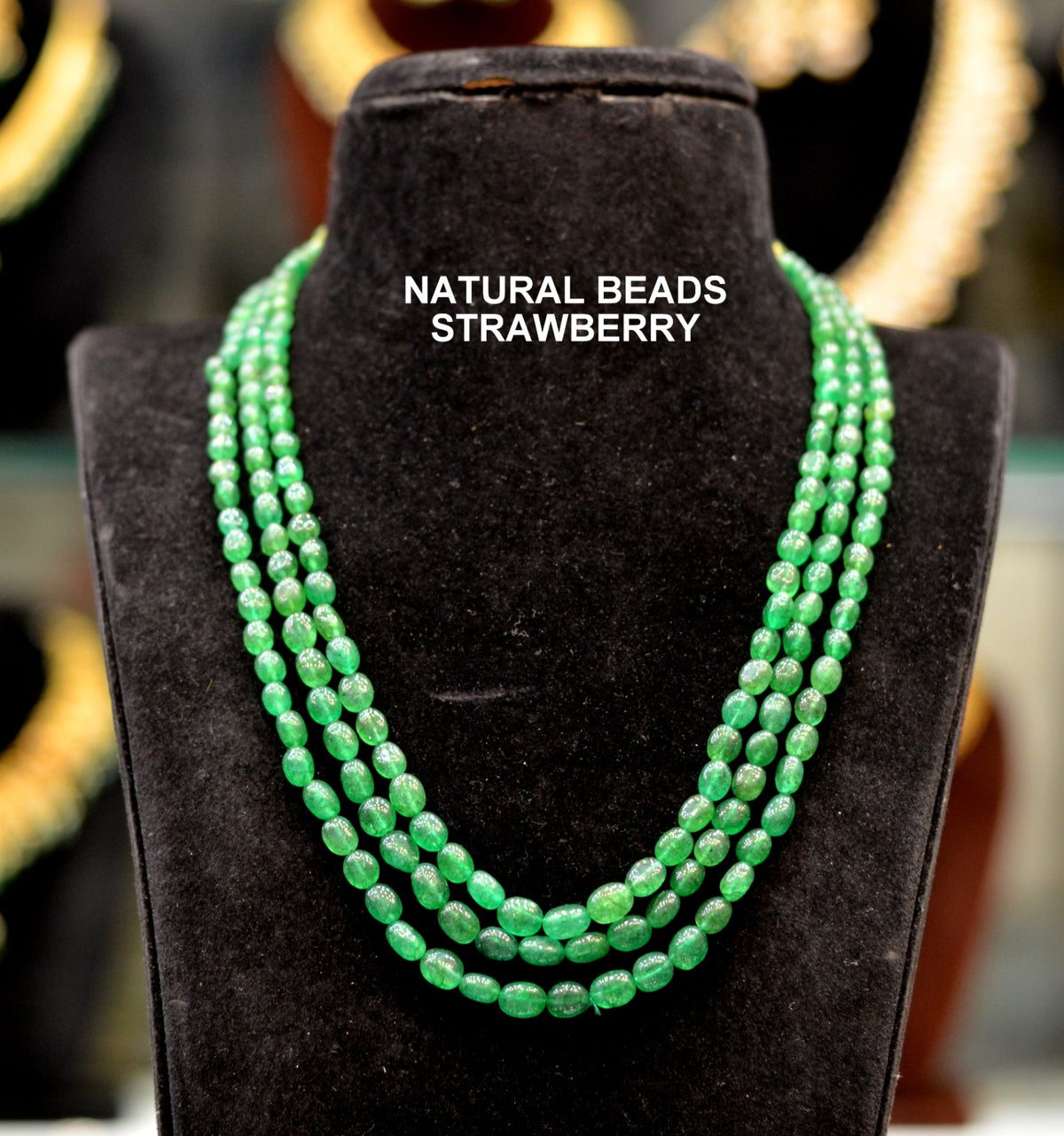 BEADS MALA AND CHAINS DEAL PRICE 3 line strwberry Russian Green 18-20