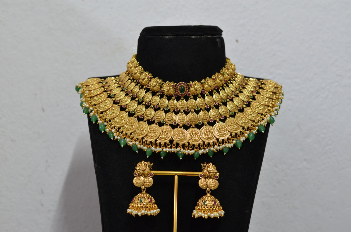 CHOKER CH077 NAKSHI ANTQIUE ANTIQUE LOOK- EMERALD
