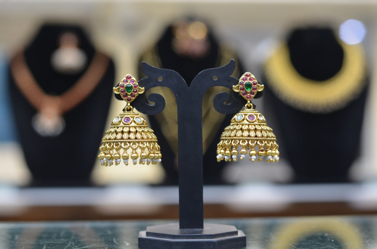 Earring JHUMKA 220 GOLDEN NAKSHI ANTQIUE MULTI COLOR