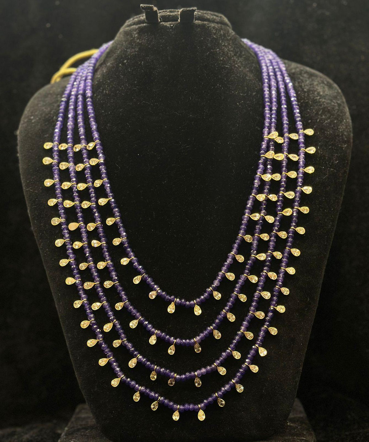 BEADS MALA AND CHAINS 4 Line drops Necklace Light Green EMETHYST PURPLE 22-24