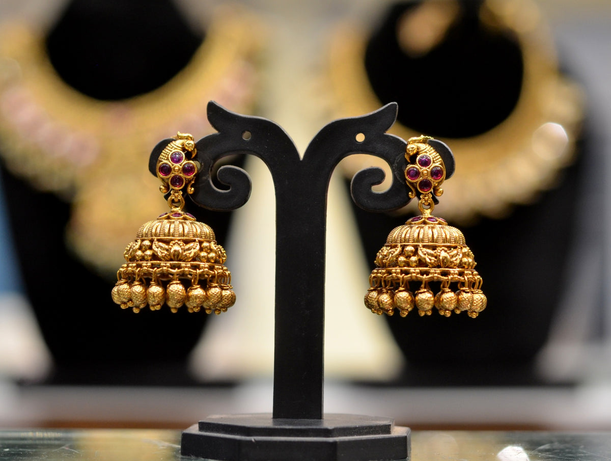 Earring Jhumka 092 NAKSHI KEMPU RUBY
