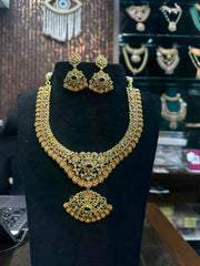 NECKLACE CZ kasul mala 002 GOLDEN STONE EMERALD