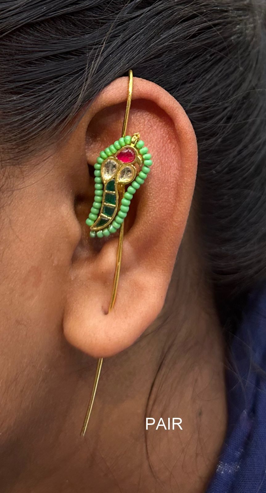 ACCESSORIES EAR Earcuff 010 Green - EAF010 Kundan medium