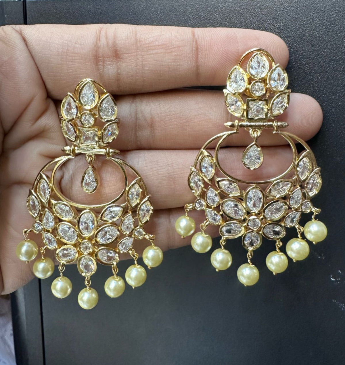 Earring Earrings 144 GOLDEN STONE WHITE