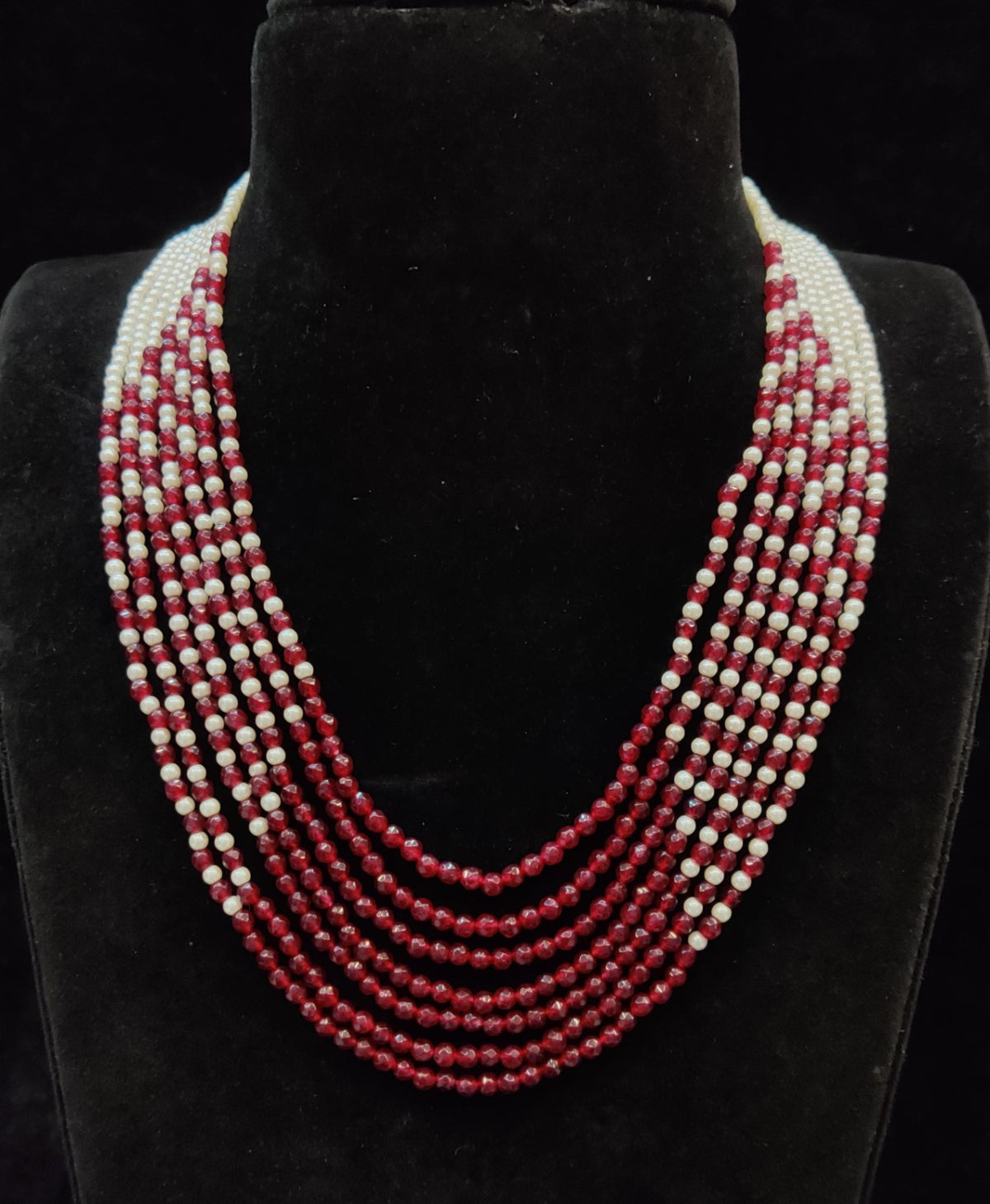 BEADS MALA AND CHAINS PEARL AND ONEX MALA RUBY 16-18 Inch