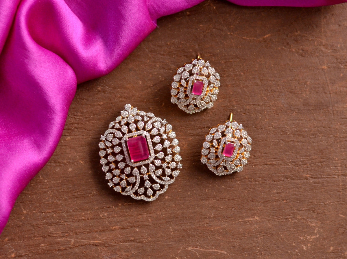 PENDANT SET CHAINS Necklace 213 DIAMOND RUBY