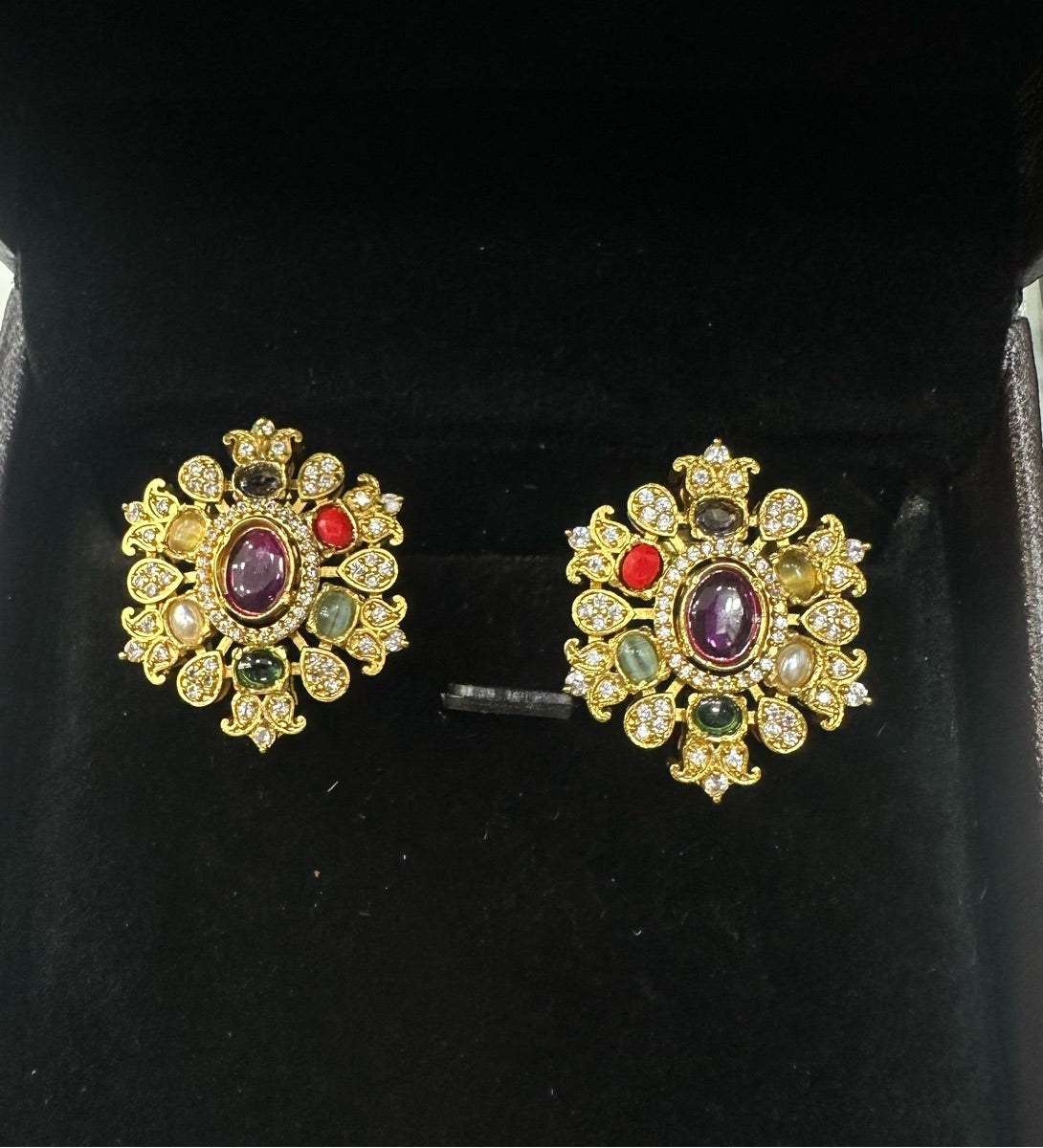 Earring Eartops 158 NAVRATNA GOLDEN