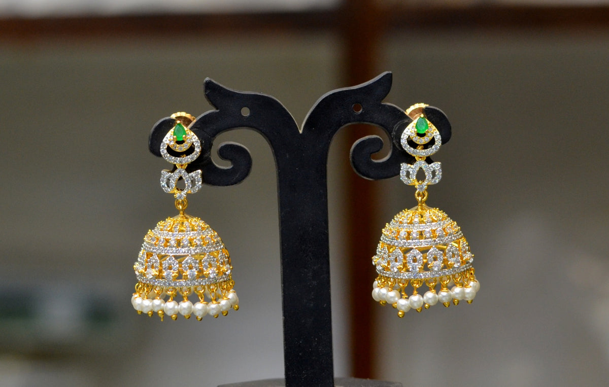 Earring Jhumka 004 DIAMOND EMERALD
