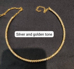 DORI AND CHAINS Silver and goldne hasli metal DIAMOND medium