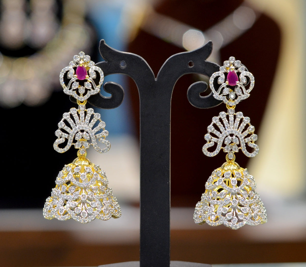 Earring Jhumka 069 DIAMOND RUBY
