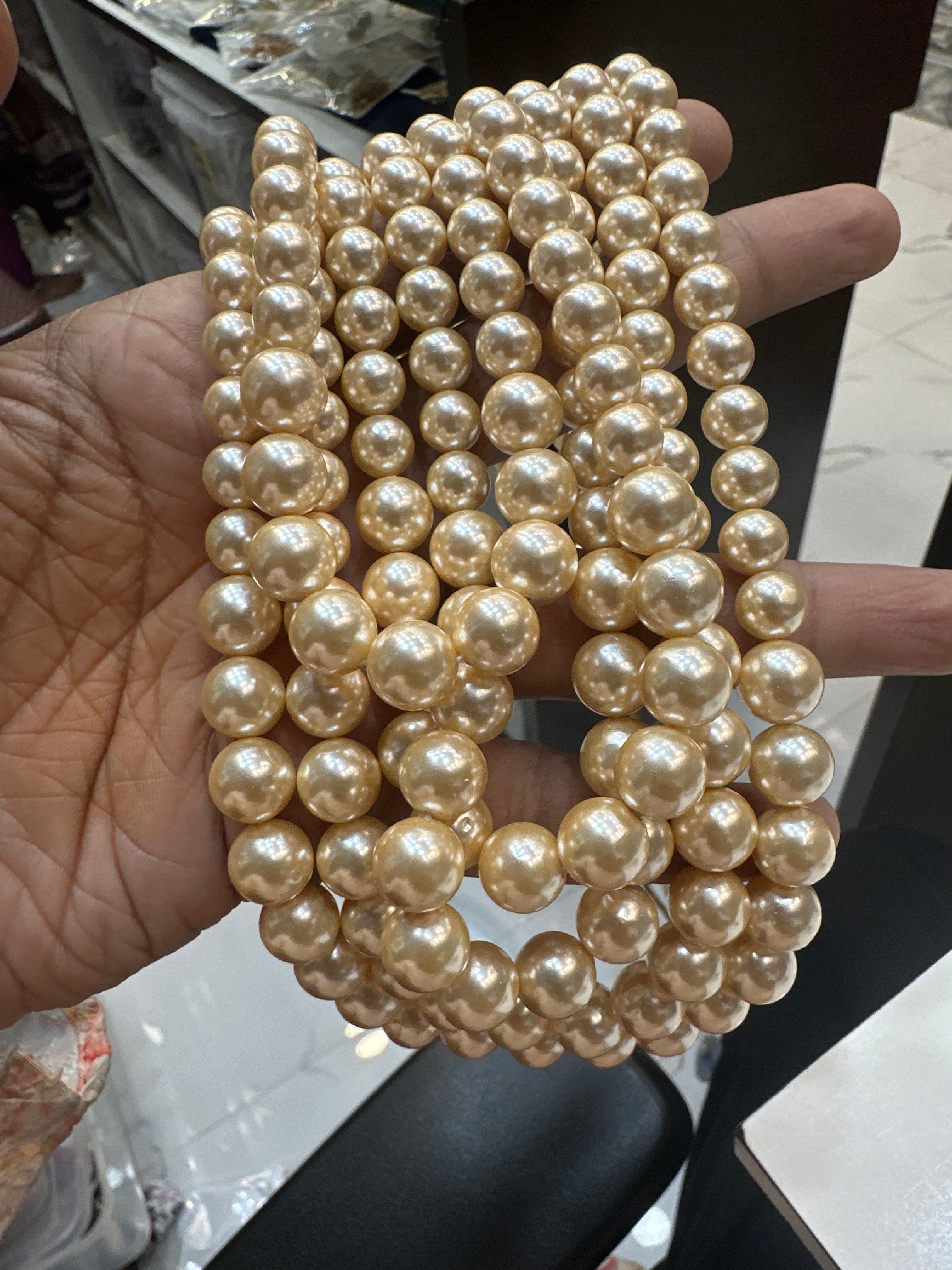 BEADS MALA AND CHAINS CREAM PEARLS mala YELLOW 22-24
