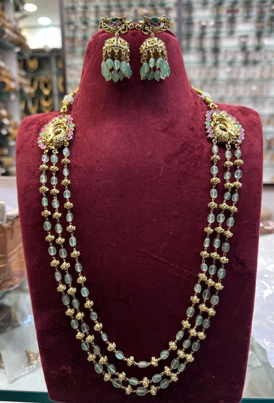 BEADS MALA AND CHAINS Kempu side locket beads mala MULTI COLOR Long