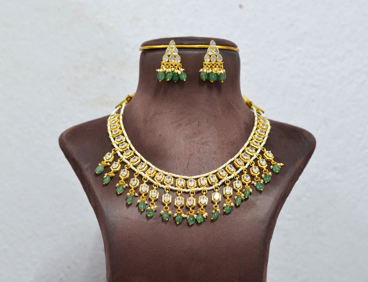 NECKLACE necklace 640 Uncut WHITE - WHGREEN DROPS