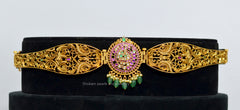 Kempu Emerald Vaddanam Waist Belt — 1 Gram Gold Plated South Indian Imitation Jewellery