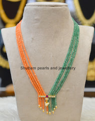 BEADS MALA AND CHAINS CZ hanging set 1 Oranage And Green 16-18 Inch