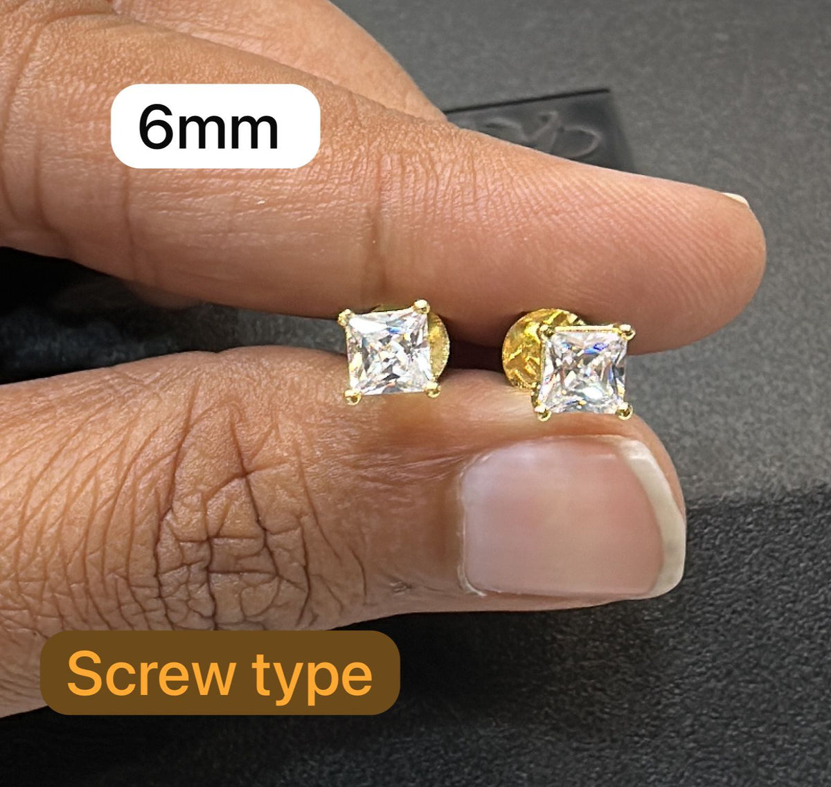 Earring Solitare eartops SQUARE 6mm - SO5 - SO55 DIAMOND GOLDEN