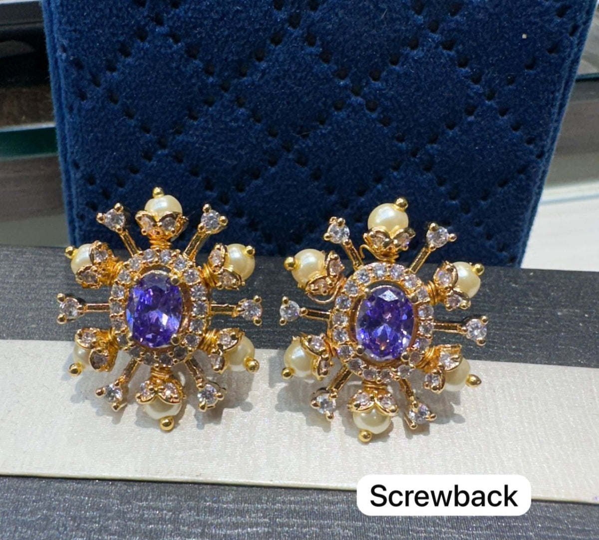 Earring Eartops 169 GOLDEN STONE EMETHYST PURPLE