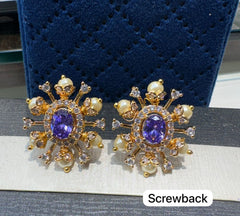 Earring Eartops 169 GOLDEN STONE EMETHYST PURPLE