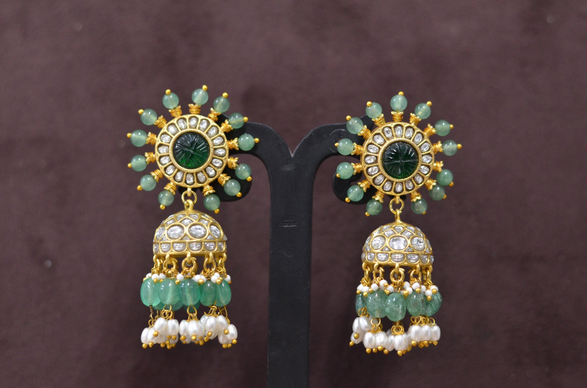 JADAU Earrings 130 - EA130 JADAU EMERALD AND WHITE