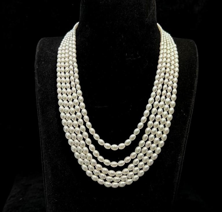 BEADS MALA AND CHAINS White 5 lines pearl shell - WH4 WHITE 20-22