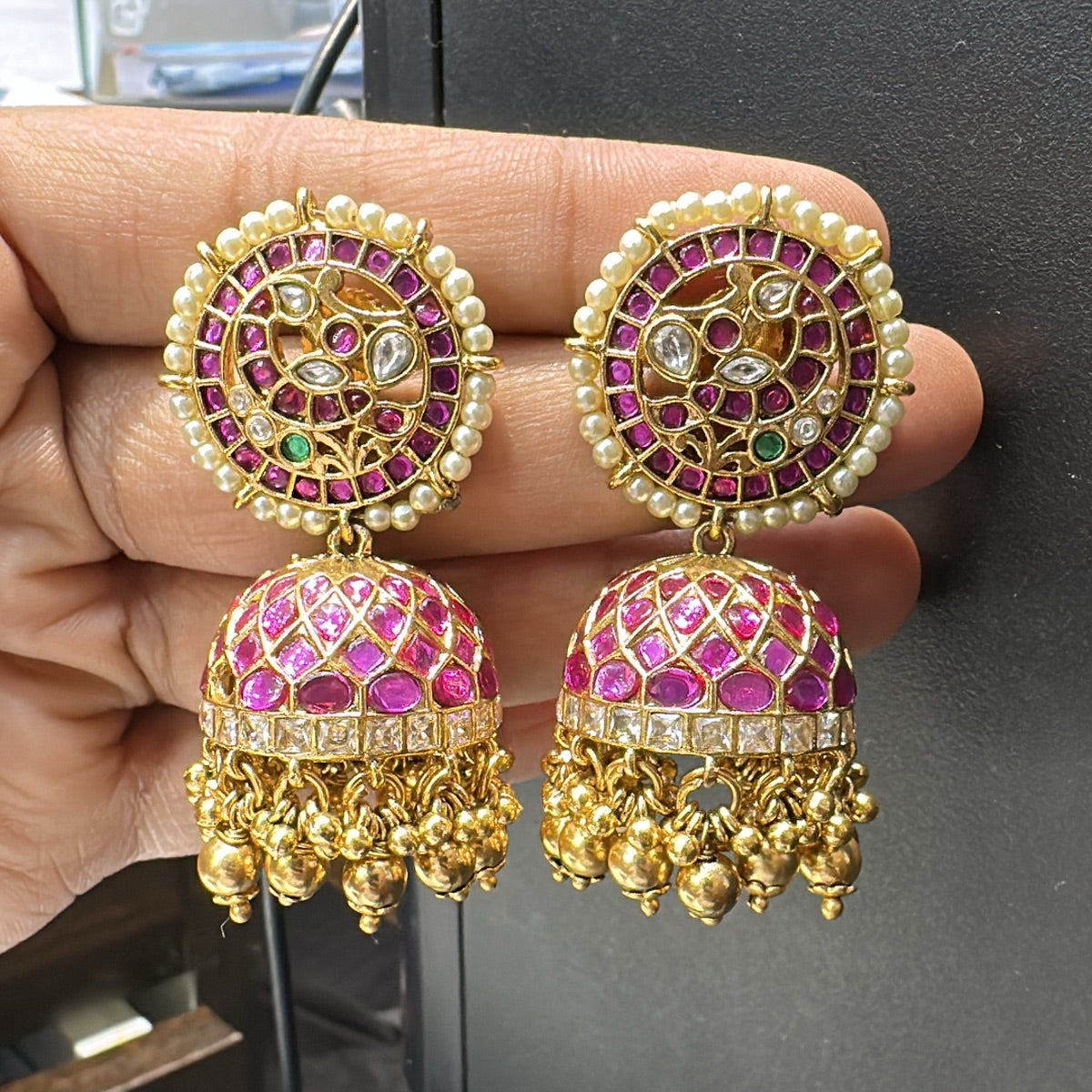 Earring Jhumka 106Gold drop  - JH106 KEMPU JADAU LOOK RUBY