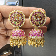 Earring Jhumka 106Gold drop  - JH106 KEMPU JADAU LOOK RUBY