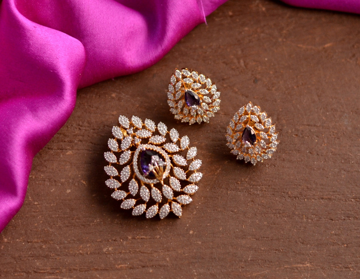 PENDANT SET CHAINS pendant 215 DIAMOND EMETHYST PURPLE