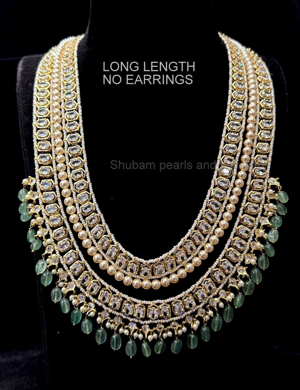 NECKLACE Uncut with pearls mala 3 line Uncut EMERALD