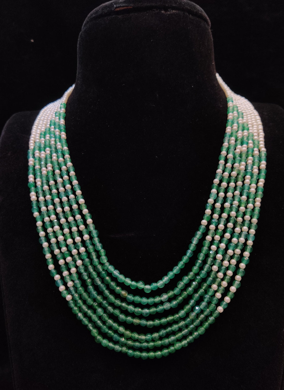 BEADS MALA AND CHAINS PEARL AND ONEX MALA MINT GREEN 16-18 Inch