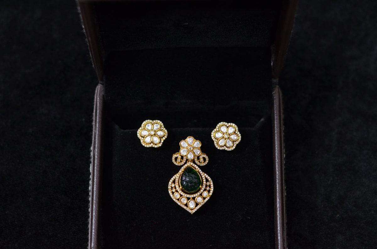 PENDANT SET / LOCKETS Ps029 MOZONITE EMERALD