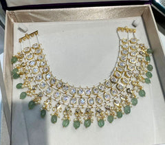 NECKLACE 2 Layer handmade set  - LA2 GOLDEN STONE EMERALD