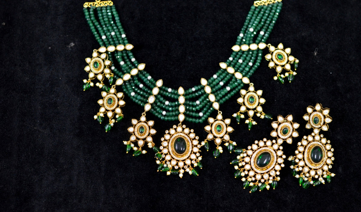 BEADS MALA AND CHAINS CHOKER 077 ANTIQUE LOOK- EMERALD Necklace/Choker style