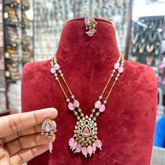 PENDANT SET CHAINS pendant set 138 VICKTORIAN  Pink And Green