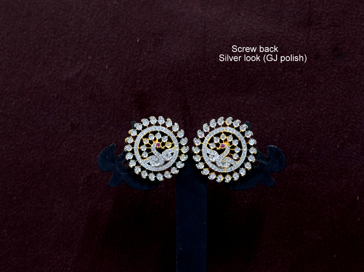 Earring Eartops 079 GOLDEN STONE WHITE