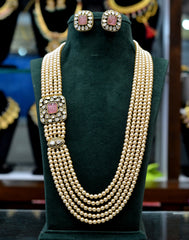 BEADS MALA AND CHAINS Side brouche 001 swaroski MINT PINK Long