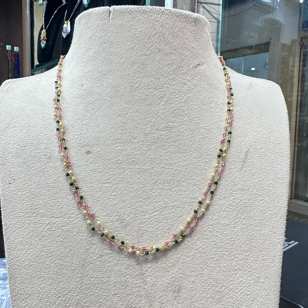 BEADS MALA AND CHAINS SHORT CRSTAL MALA  MULTI COLOR 16-18 Inch