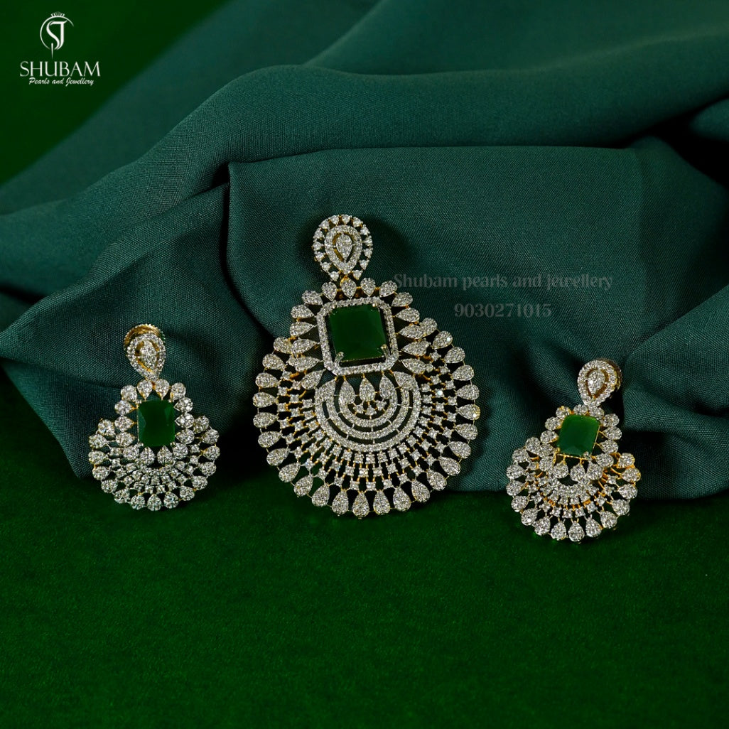 PENDANT SET CHAINS pendant set 022 DIAMOND EMERALD