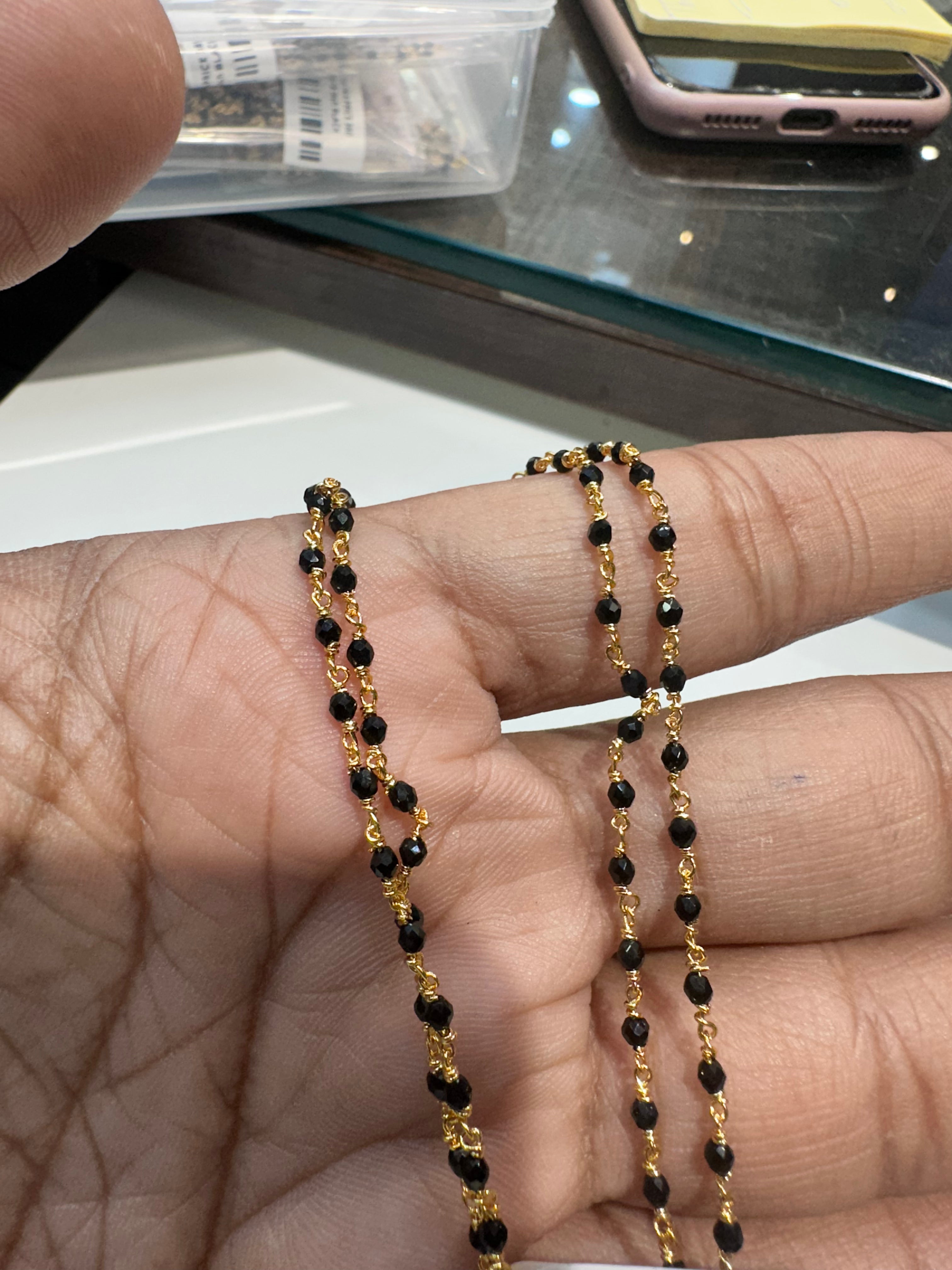 BEADS MALA AND CHAINS 18 Inch black crystal 2 line BLACK 16-18 Inch