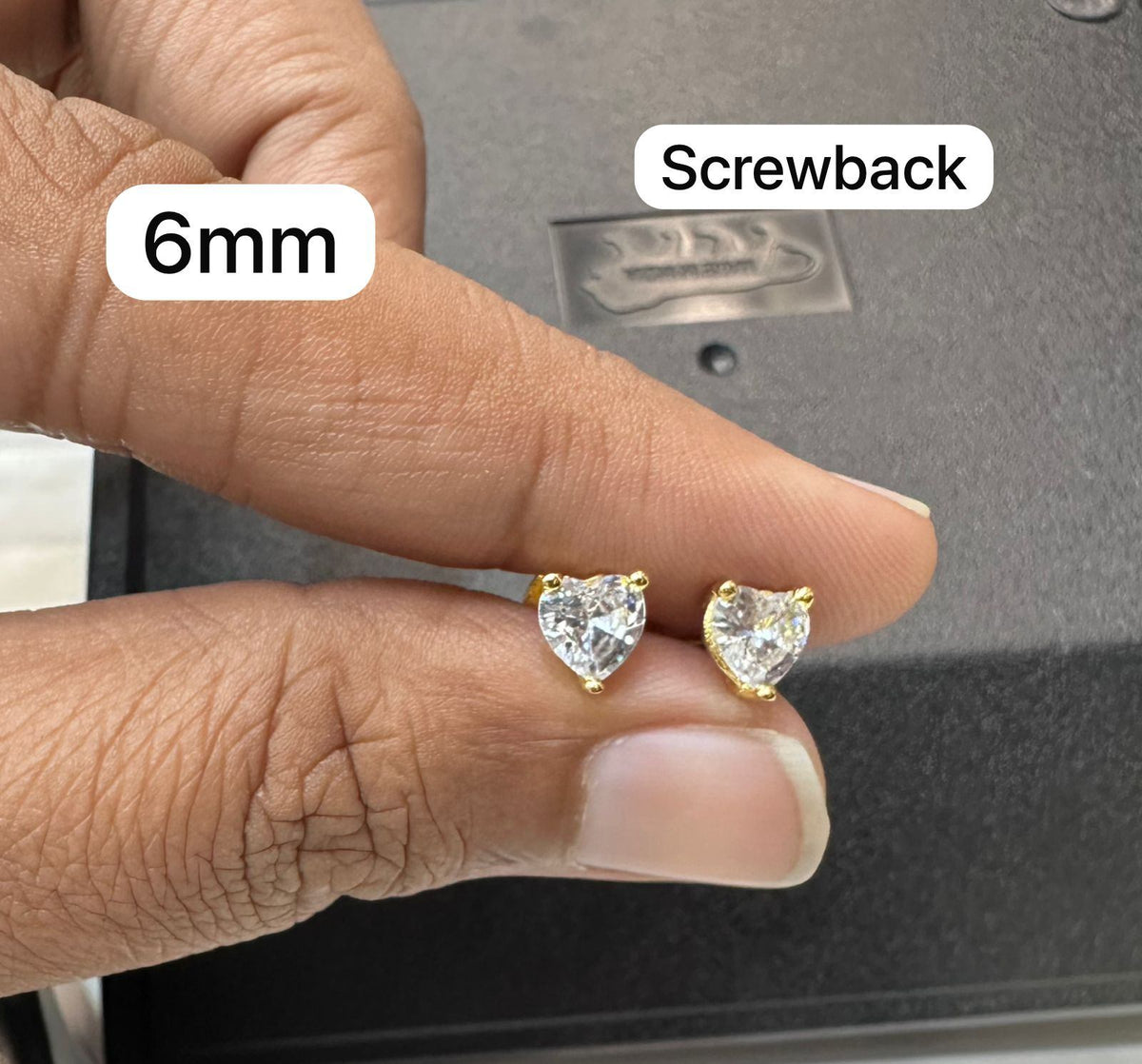 Earring Solitare eartops HEART 6mm - SO5 - SO55 - SO6555 DIAMOND GOLDEN