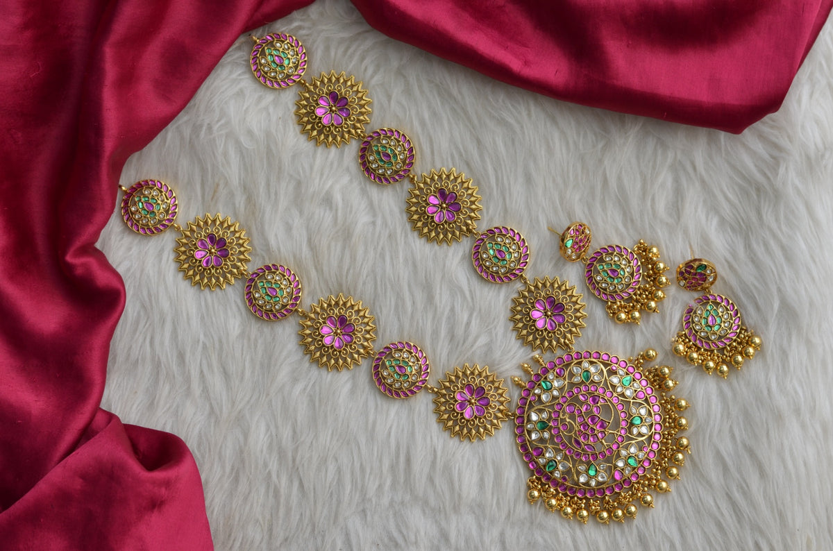NECKLACE necklace 623 Jadau Look Kemp Stone GOLDEN