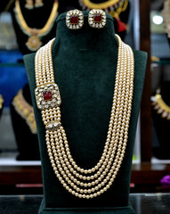 BEADS MALA AND CHAINS Side brouche 001 swaroski RUBY Long