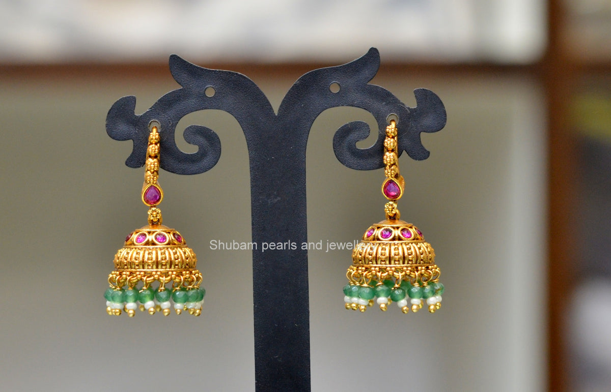 Earring JHUMKA 010 NAKSHI KEMPU RUBY