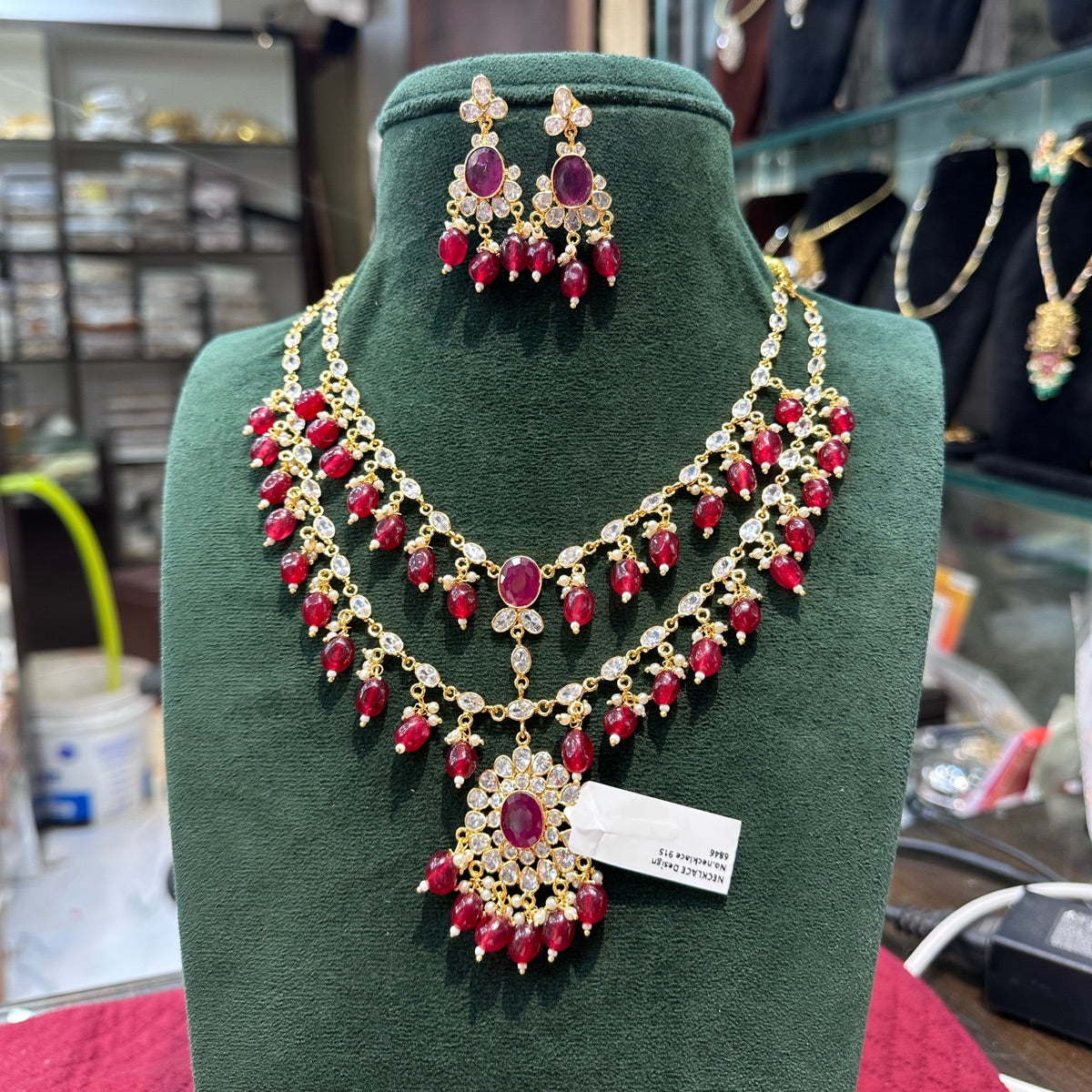 NECKLACE necklace 915 GOLDEN STONE Ruby And White