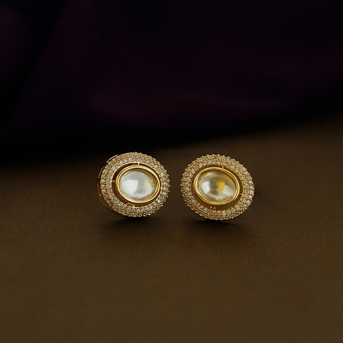 Earring Eartops 241 MOZONITE GOLDEN