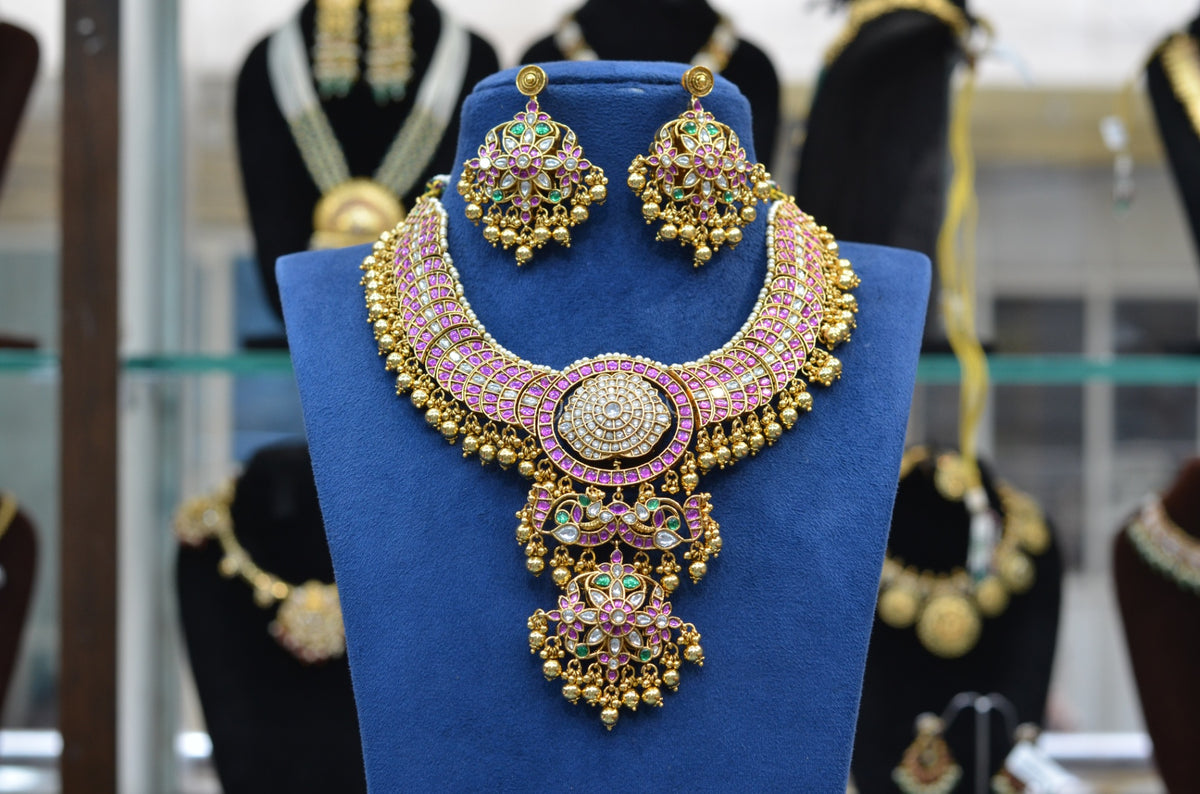 NECKLACE 2 SIDED & FLIP Necklace 044 - NEE044 Jadau Look Kemp Stone MULTI COLOR