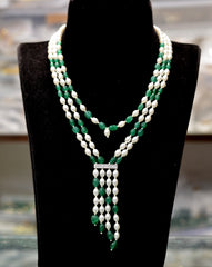 BEADS MALA AND CHAINS green and white 3 line mala MULTI COLOR 18-20