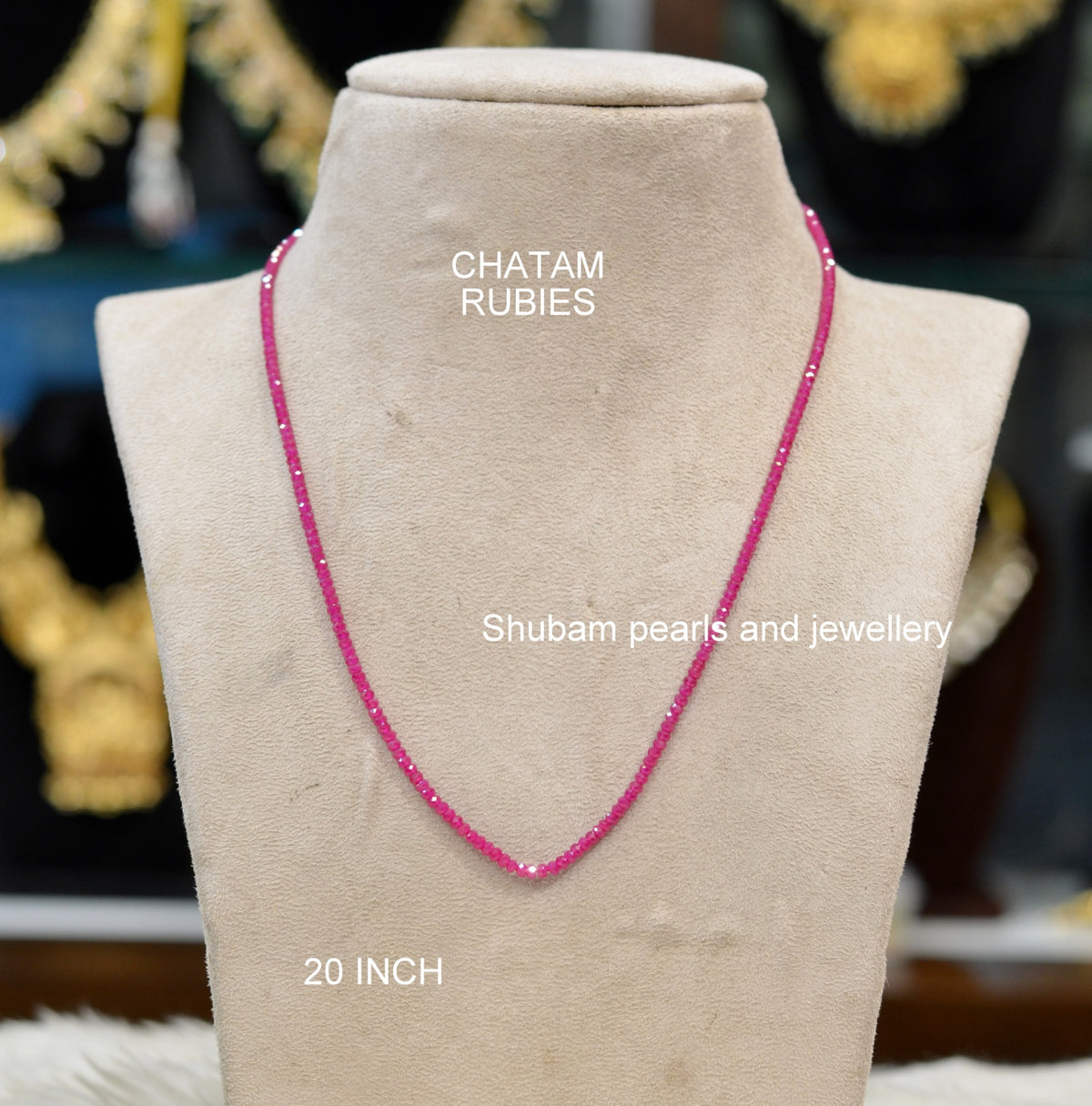 BEADS MALA AND CHAINS CHatam beads 01 RUBY 20-21 Inch