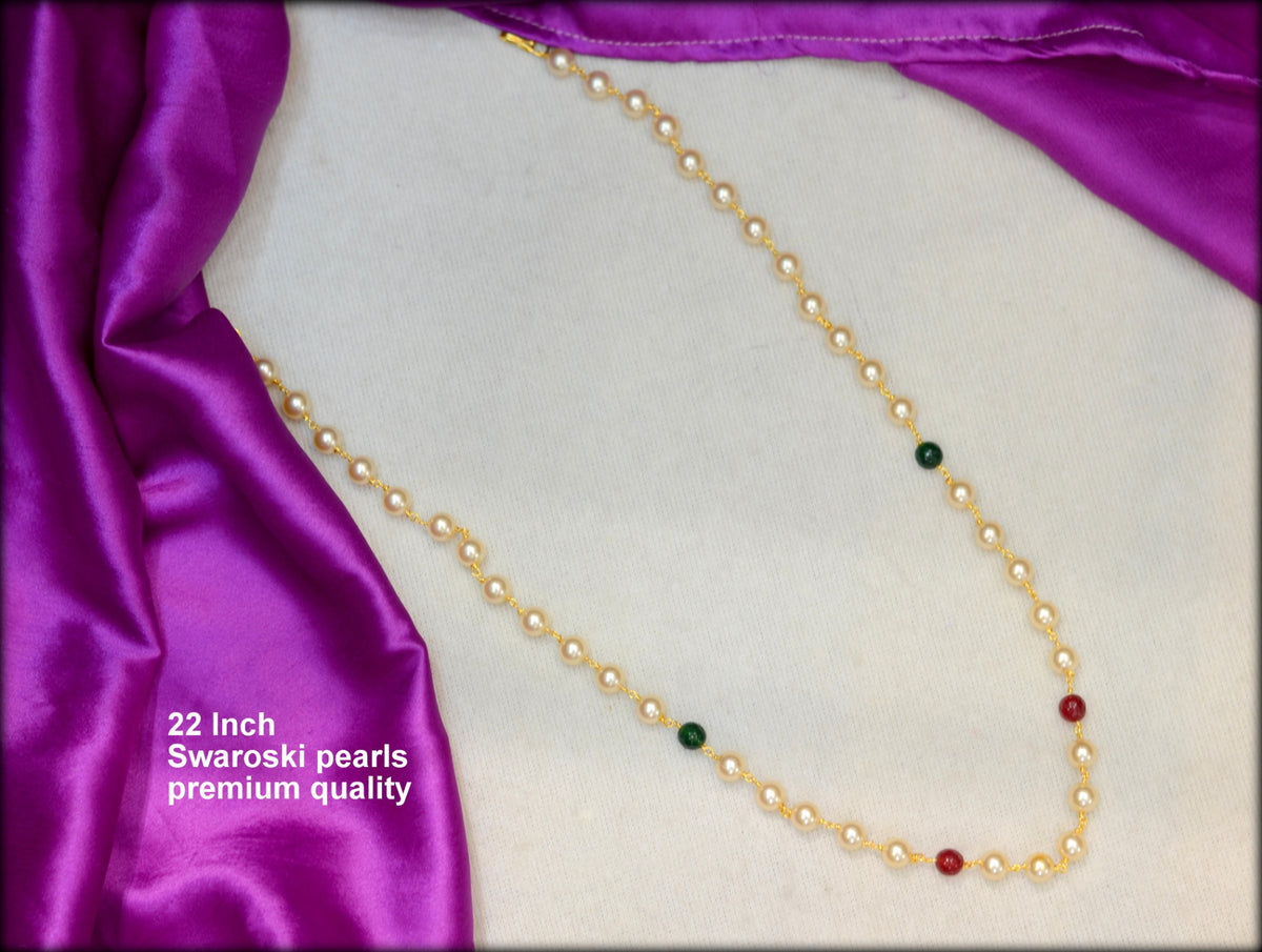 BEADS MALA AND CHAINS PEarls chain swaroski 8mm  MULTI COLOR 22-24