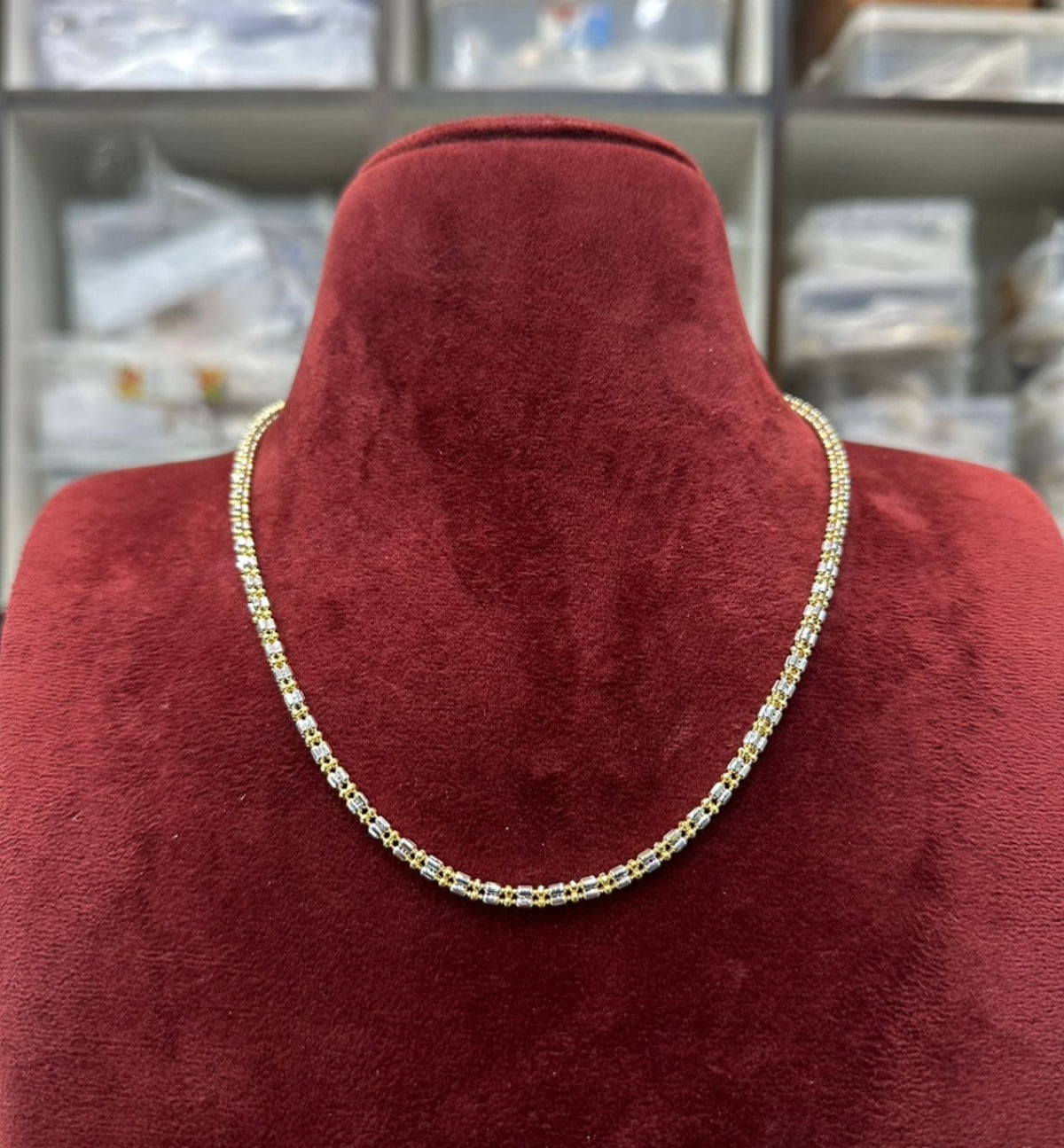 DORI AND CHAINS 2 line gold ball 4 dot chain DIAMOND 16-18 Inch